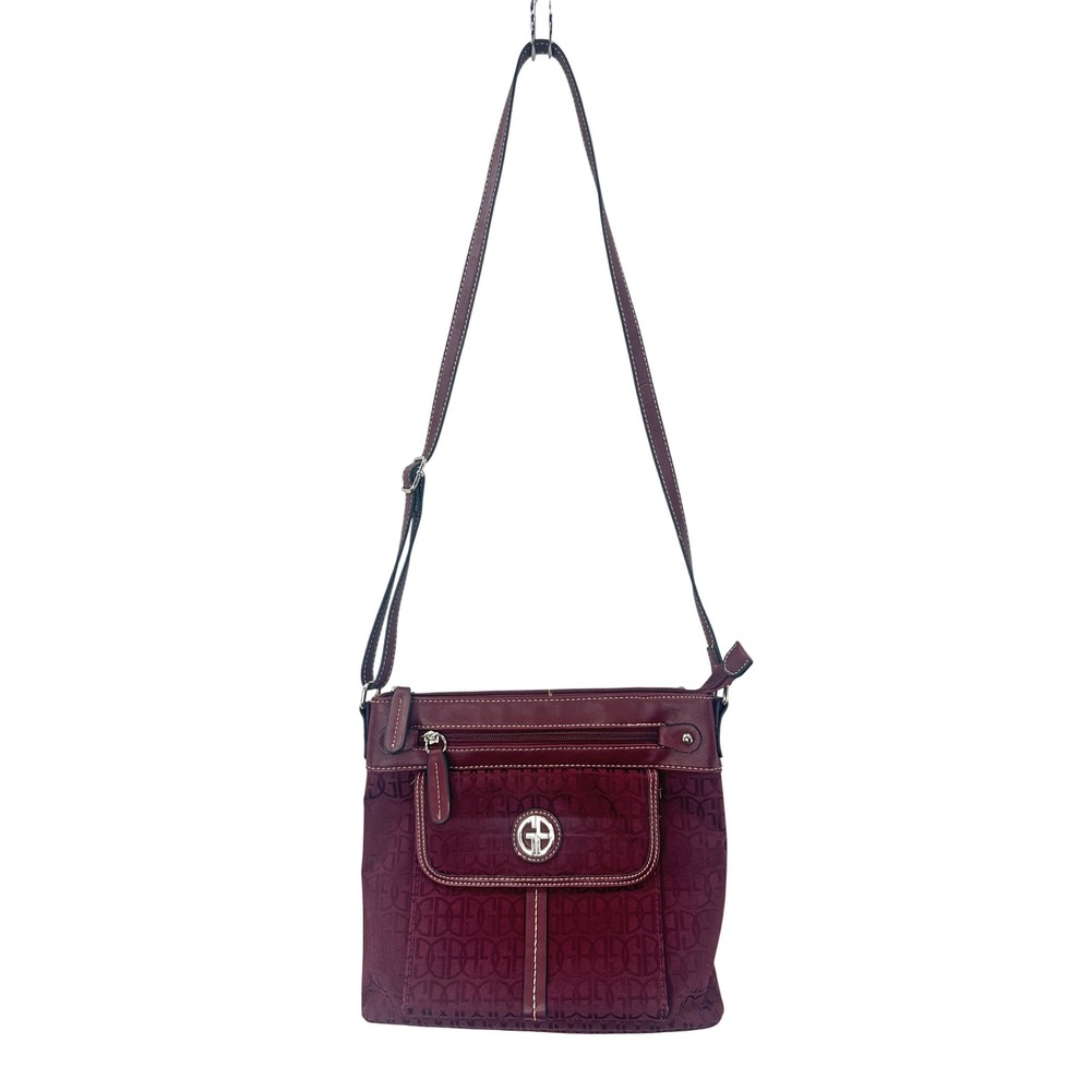Giani‎ Bernini Crossbody Bag Womens Burgundy Monogram Jacquard Excellent FA19